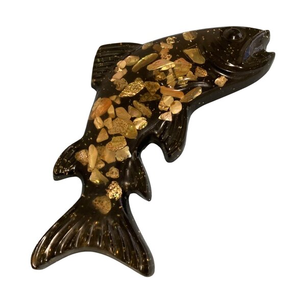 Fish Hanging Wall Plaque Acrylic Lucite Resin Abalone Sea Shell MCM - Picture 1 of 4